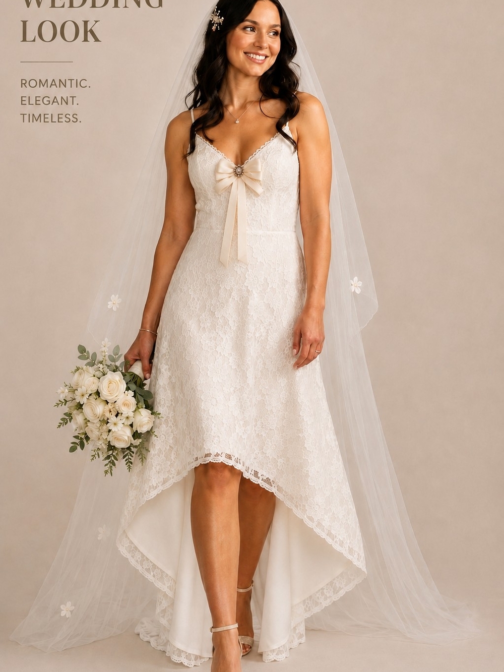 DB Studio by David's Bridal Lace High-Low Spaghetti Strap Dress